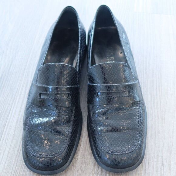 RALPH LAUREN leather penny loafers black croc 7.5 slip on office formal corpcore - Picture 1 of 9